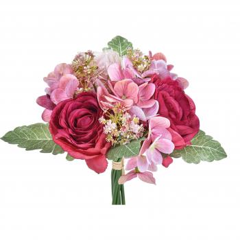 Bouquet di Rose e Ortenzie: Set da 3 Altezza 30 cm Rosa