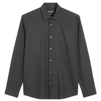 Langärmliges Herrenhemd Marc O’Polo, 100 % Baumwolle, Flanell, Schwarz, XL, Doppelmanschette