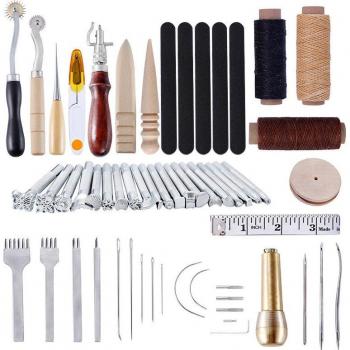 59-Piece Leather Craft Hand Tools for Stitching and Saddle Crafting