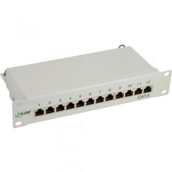 10 Patch panel 12port cat.6, mit Erdung, komplett aus Metall, 1U, grau