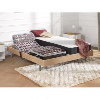 Lit Électrique Relaxation Tout Plots avec Matelas Ressorts Ensachés et Mémoire Forme, 2 x 70 x 190 cm, Chêne – YSMÉE