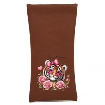 Housse à lunettes marron motif tigre avec option de personnalisation