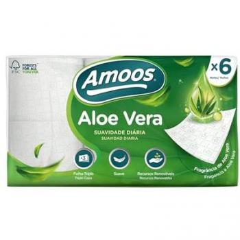 PAPEL HIGIÉNICO AMOOS ALOE VERA PACK 3x6UD (18 ROLLOS)