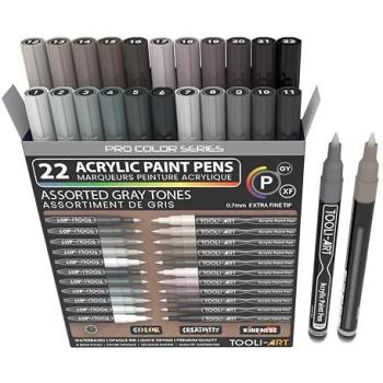 Lot 22 Stylos Peinture Acrylique TOOLI-ART Pro Color Series – Pointe Fine 07 mm – Gris
