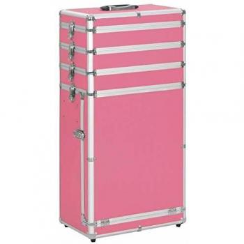 Maletín trolley de cosméticos rosa de aluminio