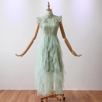 Sleeveless Vintage Lace Tea-Length Dress for Women