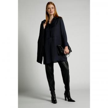 Blusa a righe in viscosa con colletto, lunga, per taglie comode, blu, 60/62