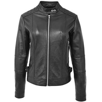 House of Leather Women's Ruby Tan Leather Biker Coat – 12‑inch, Size 10