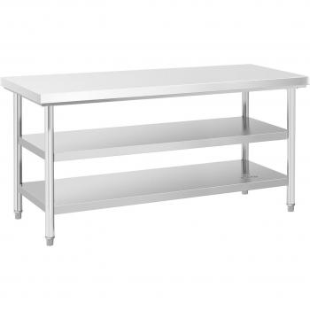 Royal Catering, Werkbank + Arbeitsbock, Edelstahl Arbeitstisch Edelstahltisch Zerlegetisch 3 Ebenen 180 x 70 cm 600 kg