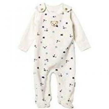Steiff Wellness GOTS Baby Nicki Strampler mit Sternen und Teddy, weiß-blau L001922430
