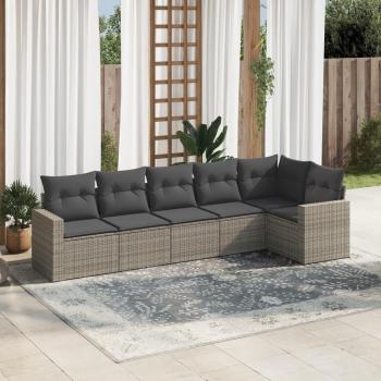 VidaXL 6-tlg. Garten-Sofagarnitur Grau mit Polyrattan-Kissen