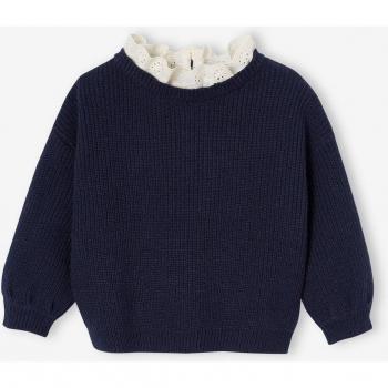 Pull côtelé marine pour enfant avec col brodé
