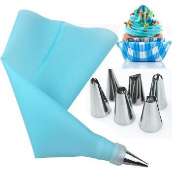 Silicone Pastry Bag Set with 6 Stainless Steel Decorating Tips