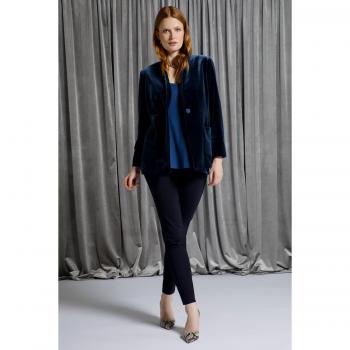 Blazer di Velluto con Colletto Alto e Scollo a V, Donna, Blu, Taglia 50