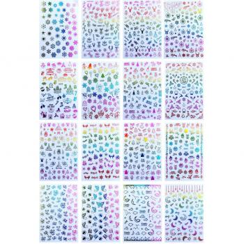 16pcs Christmas Nail Art Stickers with Santa Claus and Snow Elk