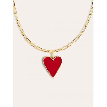 Corazón Encantador Rojo Esmalte con Cadena Baño Oro (Singularu)