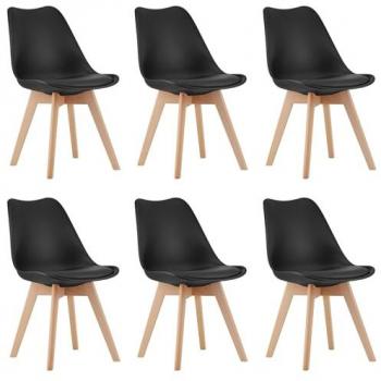 Chaise Komodee Dozza – Série 6 Pcs Noir, Coussin Simili‑Cuir 43×49×82 cm