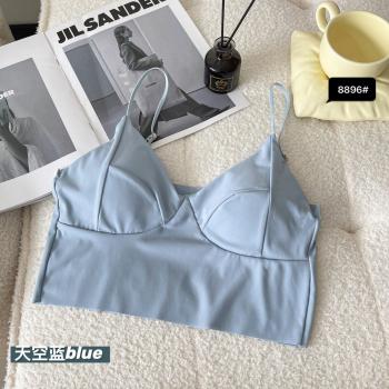 Haut court de sport pour femmes, bretelles spaghetti, couleur unie, épaules dénudées