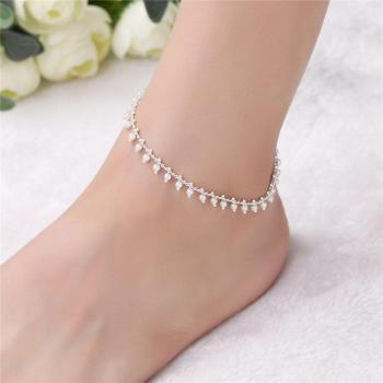 925 Sterling Silver Beaded Pearl Anklet for Women