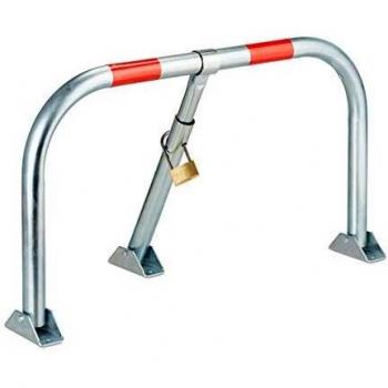 Folding Parking Barrier with Warning Stripes, 45 x 76 x 32 cm, Galvanised Steel, Silver