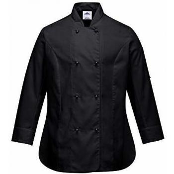 Portwest Rachel Women's Chefs Long Sleeve Jacket in Classic Black, Size 2XL