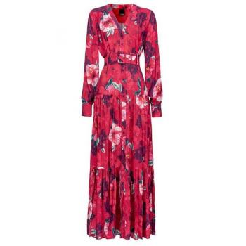 Fuchsia Lange Jurk van Viscose met Bloemen