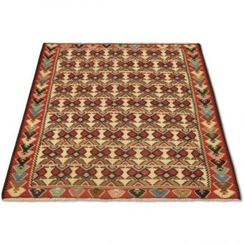 Rechteckiger Kelim Teppich aus Wolle, handgewebt, beige, 6 mm