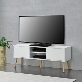 Meuble TV Eskilstuna avec 2 portes et 2 étagères, 120 x 30 x 47 cm, Blanc