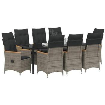 Meubles de Terrasse 9 pièces – Ensemble salle à manger gris rattan