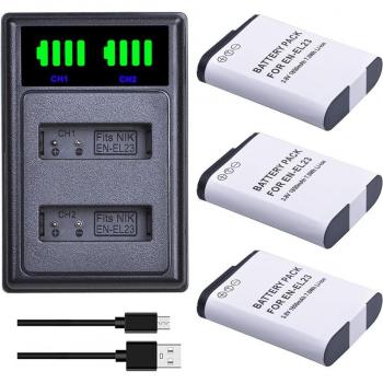 EN-EL23 Akku + LED Dual-Ladegerät mit Typ C für Nikon COOLPIX P900, P610, P600, B700, S810c Kamera