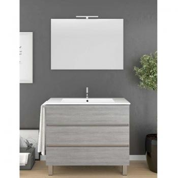 DUCHA Waschbecken-Unterschrank ARAE mit Keramik-Spiegel-Tisch, 3 Schubladen, Handtuchhalter, Eiche Smok