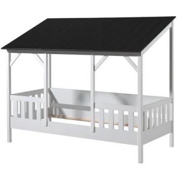 Maison Laka 90x200 cm – Couleur Bl·Noir, Structure en bois, Matelas à lattes, Rangements cachés