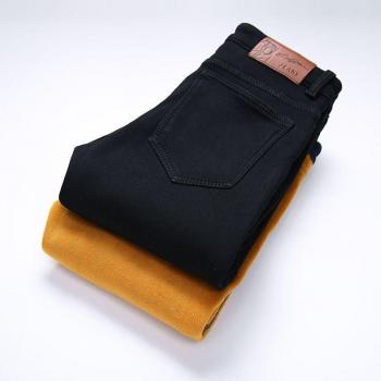 Jeans de invierno para hombre, ajustados y gruesos
