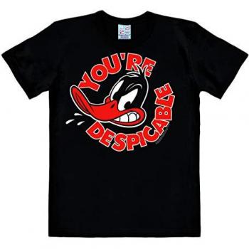Schwarzes T-Shirt mit Daffy Duck Frontprint – Herren – Größe L – 100 % Baumwolle