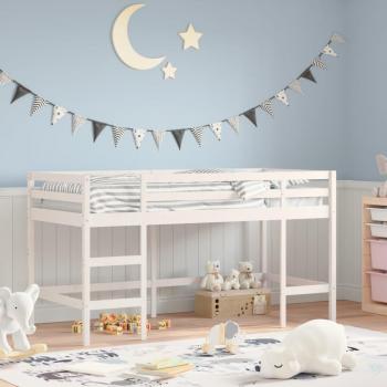 Cama alta infantil con escalera de madera maciza de pino blanco 90x200 cm