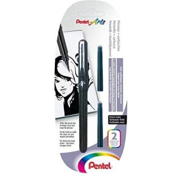 Pentel PFKPN Stylo pinceau feutres pour calligraphie, croquis, dessins Noir + 2 cartouches d'encre à pigment