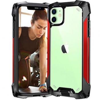 Etui Beeasy à quatre coins renforcés, rouge, pour iPhone 12 Mini