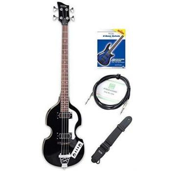 E-Bass Hollow Body Vintage Set VB-2 Black Magic Beatbass Schwarz & Zubehör