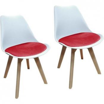 Esszimmerstuhl Samt, 2‑er Set Atlanta (Weiß/Rot) – HTI‑Living