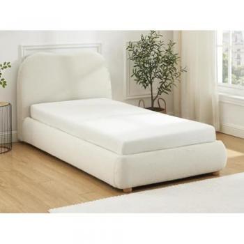 Meuble lit coffre 90 x 190 cm, tissu bouclette beige