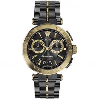 Versace Ve1d02723 Luxe Black & Yellow Gold 45mm Men’s Quartz Watch