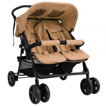 VidaXL Kombi-Kinderwagen Zwillingswagen Taupe Stahl