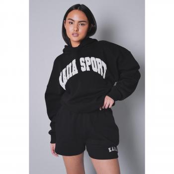 Kaiia Sport Slogan Oversized Hoodie Black With White UK 4