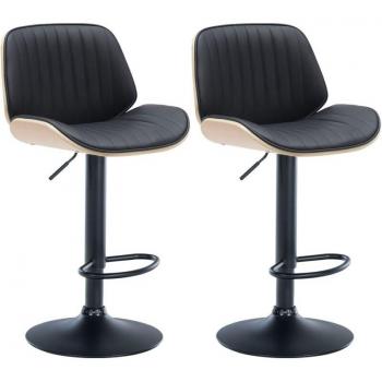 Lot de tabourets de bar en similicuir noir et bois clair