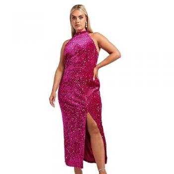 Yours Curve – Robe Maxi Rose, Londres, Sequin Velvet