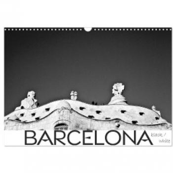 BARCELONA [black/white] (Wandkalender 2024 DIN A3 quer) CALVENDO Monatskalender