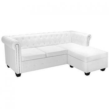 Luxurious Light Grey L‑Shaped Chesterfield Sofa (white finish)