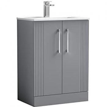 Minimalist 1 Tap Hole Ceramic Basin Vanity Unit 600mm Satin Grey