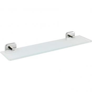 Mensola in vetro satinato per bagno Mezzano con supporto in acciaio inox, 46,5x5,5x13,5 cm