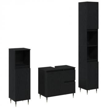 Conjunto de Muebles de Baño Moderno 3 Pcs Roble Negro